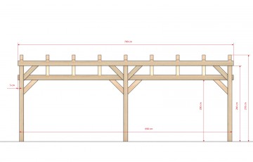 Dřevěná zahradní pergola 4x7m smrkové hoblované řezivo